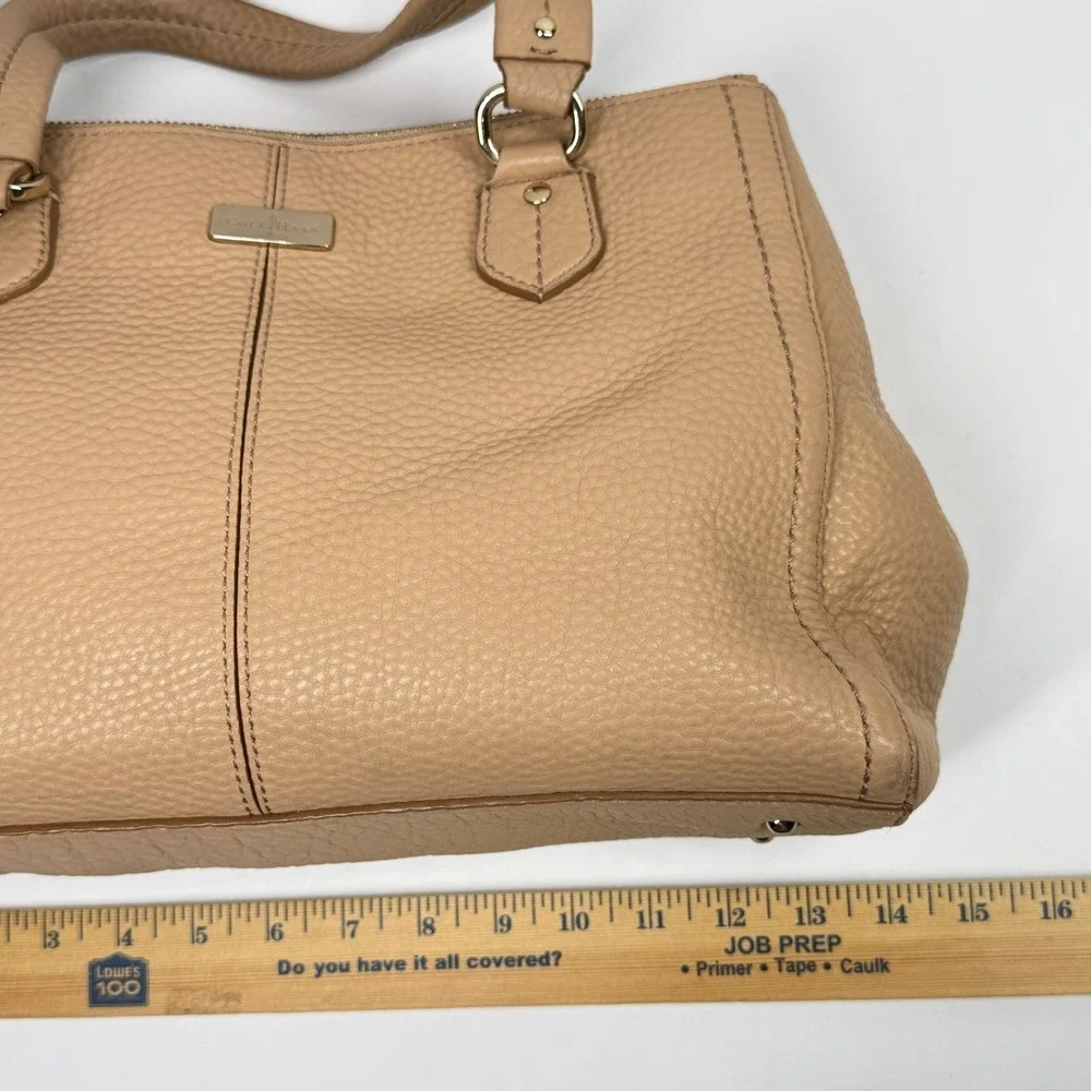 Cole Haan Satchel Beige Pebbled Leather Triple Zip Compartments Medium